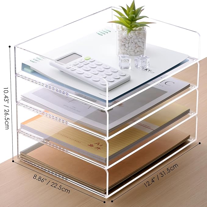 SANRUI Acrylic Stackable Letter Tray Clear Desk Paper Organizer 4-Tier Desk - Image 2