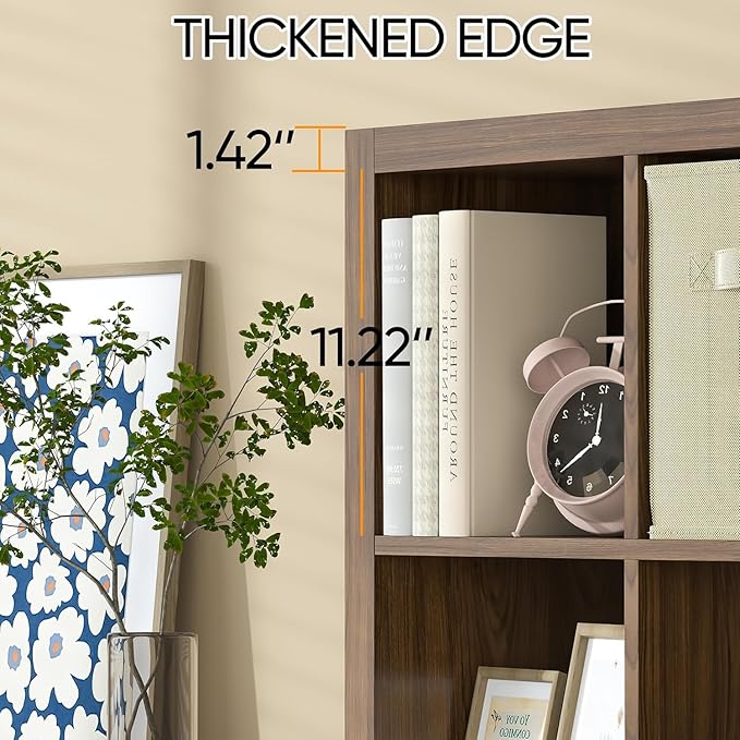 Bookshelf with Storage Bin, 4-Cube Storage Organizer, Modern Wood Open Bookcase - Image 6