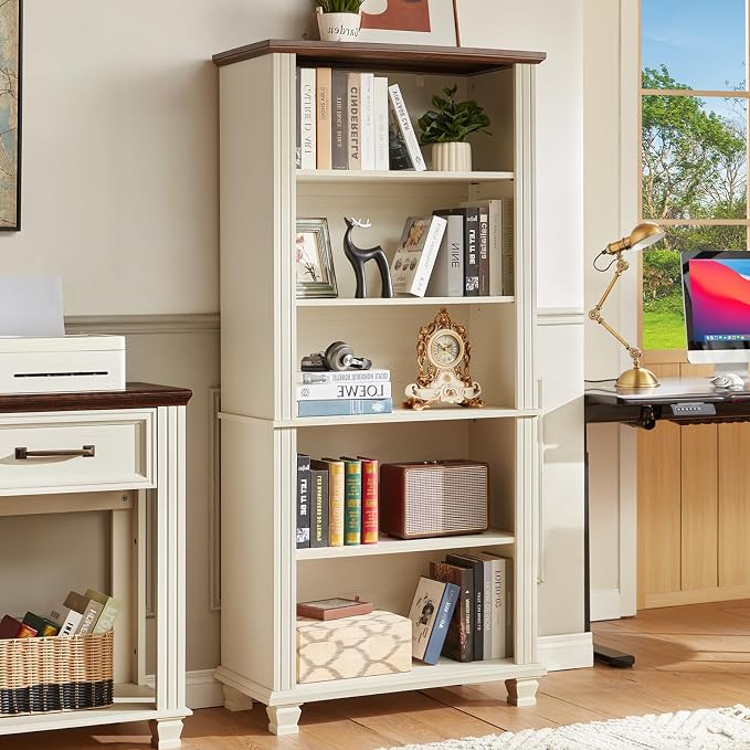 70" Tall White Bookshelf, 5 Tier Wood Book Shelf - Image 6