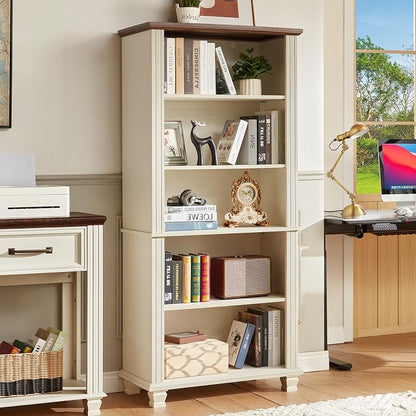 70" Tall White Bookshelf, 5 Tier Wood Book Shelf - Image 6