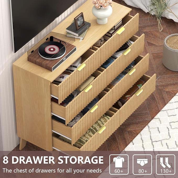 Fluted Dresser for Bedroom, 8 Drawer Dresser for Closet Organizer and Storage - Image 3