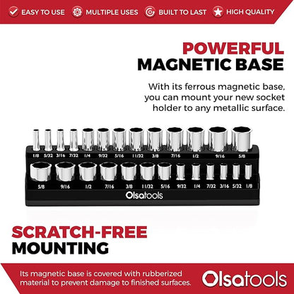 Olsa Tools Magnetic Socket Organizer | 1/4-Inch Drive | SAE | Black | Holds 26 - Image 4