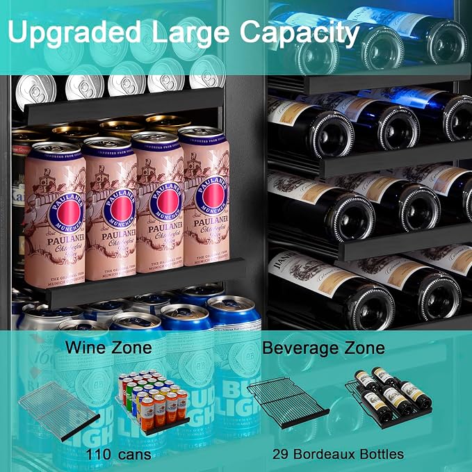 30 Inch Wine and Beverage Refrigerator, Upgrade Dual Zone Wine Cooler - Image 3