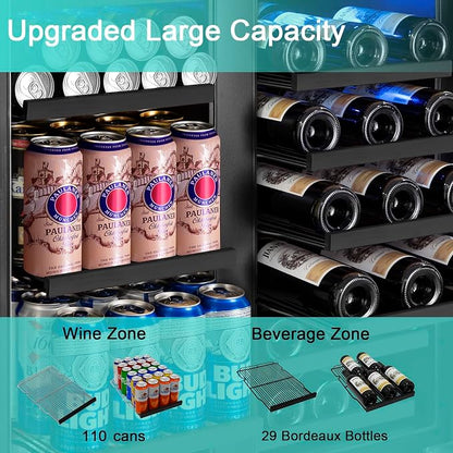 30 Inch Wine and Beverage Refrigerator, Upgrade Dual Zone Wine Cooler - Image 3