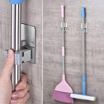 HANZE 4 Pack Stainless Steel Mop Broom Holder Organizer, Self Adhesive Wall - Image 3