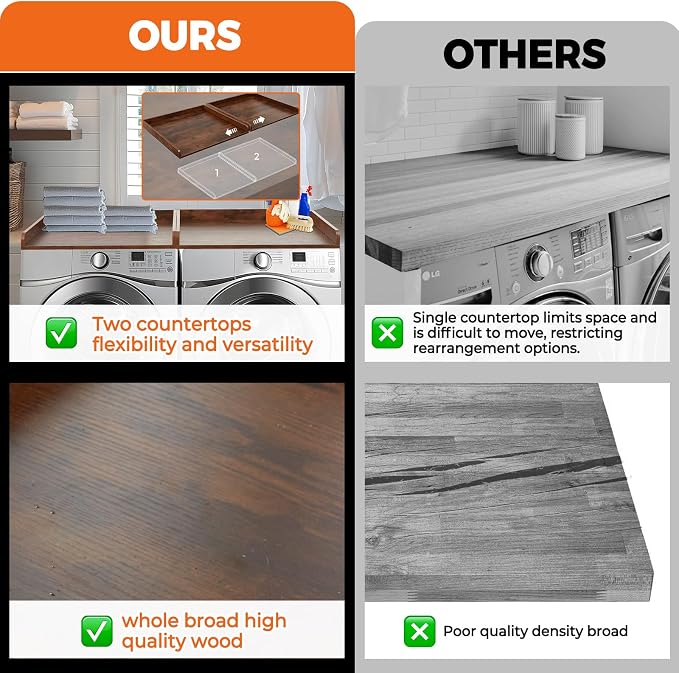 Washer Dryer Countertop, Wooden Laundry Countertop Set of 2 Dryer Storage Shelf - Image 5