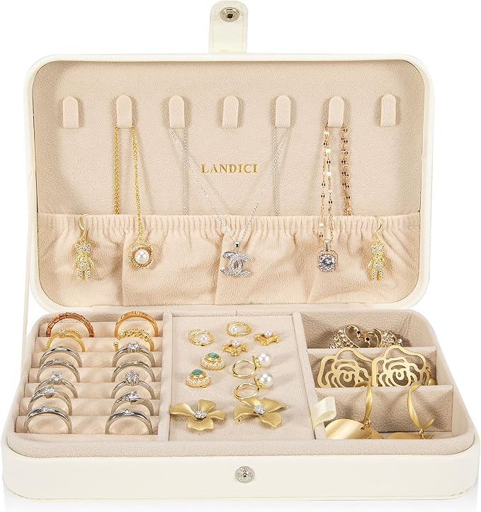 LANDICI Small Jewelry Box for Women Girls, PU Leather Travel Jewelry Case - Image 2