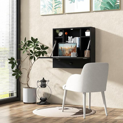 Tangkula Wall Mounted Desk, Folding Floating Wall Mount Laptop Desk, Space - Image 4