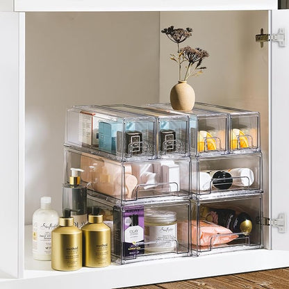 Sorbus Medium Clear Stackable Storage Drawers – 6-Pack Plastic Organizer Bins - Image 6