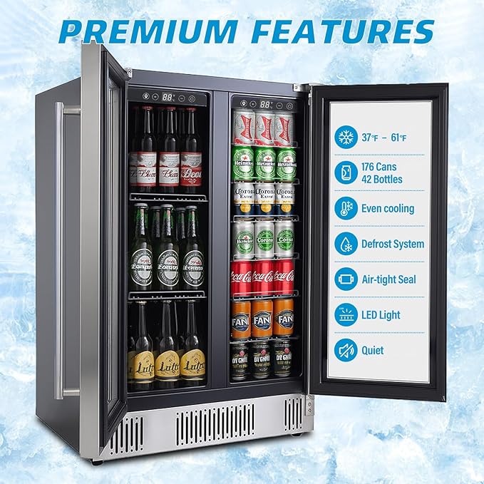 24 inch Beverage Refrigerator Cooler, 5.4 Cubic/176 Can Large Fridge Dual Zone - Image 4