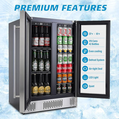 24 inch Beverage Refrigerator Cooler, 5.4 Cubic/176 Can Large Fridge Dual Zone - Image 4