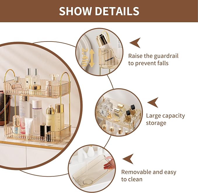 2 Tier Bathroom Organizer Countertop Makeup Perfume Tray Skincare Organizer - Image 3