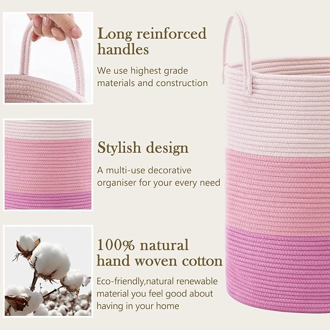 YOUDENOVA Woven Rope Laundry Hamper Basket, 58L Tall Luandry Basket, Baby - Image 4