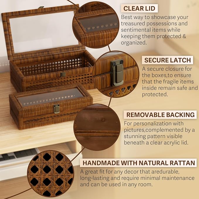 Rattan Decorative Box, Boho Display Boxes - Image 3