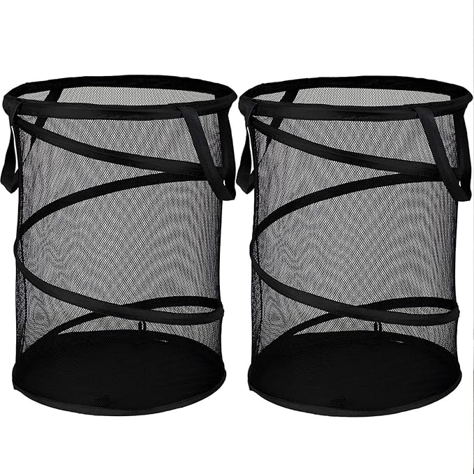 BATTOO 2 Pack Black X-Large Collapsible Laundry Basket Foldable Mesh Pop Up by BATTOO