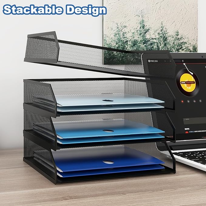 Natwind 4-Tier Stackable Paper Tray, Metal Mesh Desktop Organizer, A4 Paper - Image 3