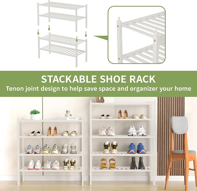 5 Tier Bamboo Shoe Rack for Closet Free Standing Wood Shoe Shelf for Entryway - Image 4