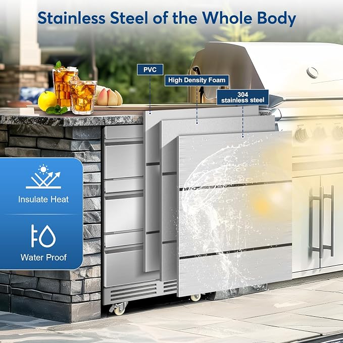 Stainless Steel 3-Tier Drawer Fridge Undercounter, Outdoor Beverage Refrigerator - Image 5