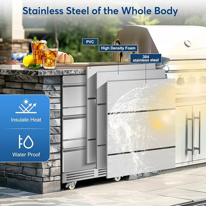 Stainless Steel 3-Tier Drawer Fridge Undercounter, Outdoor Beverage Refrigerator - Image 5