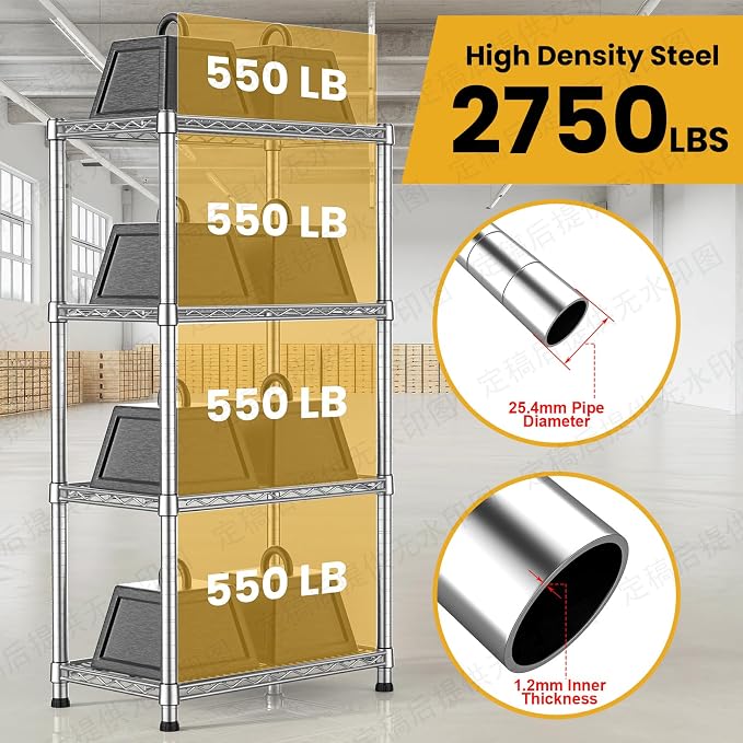 4- Shelf Storage Shelves Wire Shelving Unit Adjustable Metal Shelving Sturdy - Image 5