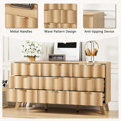 9 Drawer Dresser, Modern Fluted Storage Dresser - Image 6