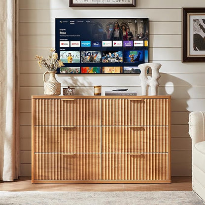 LEYAOYAO Fluted 6 Drawers Dresser Set of 2, Curved Profile Design, Dresser TV - Image 9
