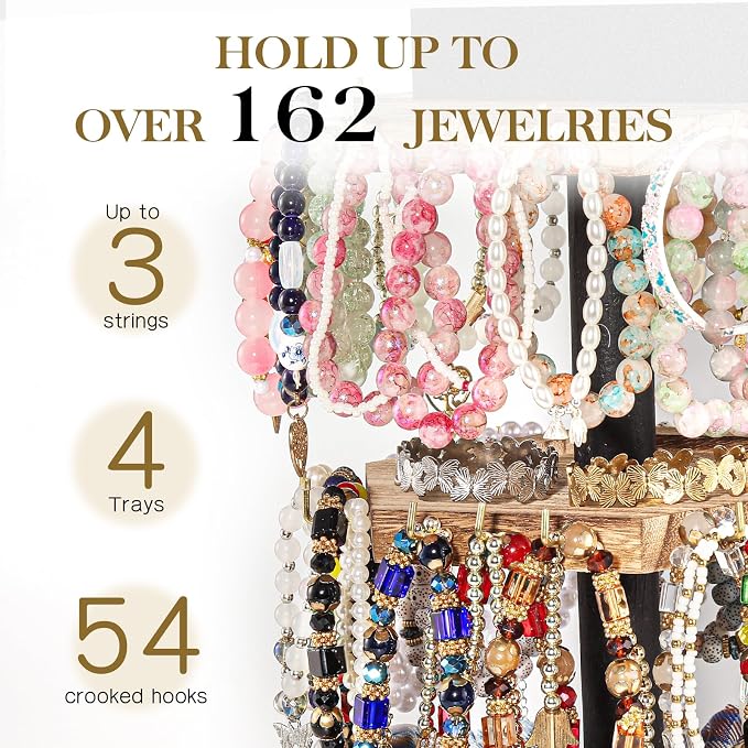LadyRosian 3-Tier Wooden Rotating Jewelry Display Stand | Bracelet & Keychain - Image 3