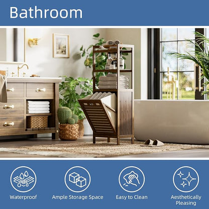 HITNET Bamboo Tilt Out Laundry Hamper, Bathroom Storage Cabinet - Image 4