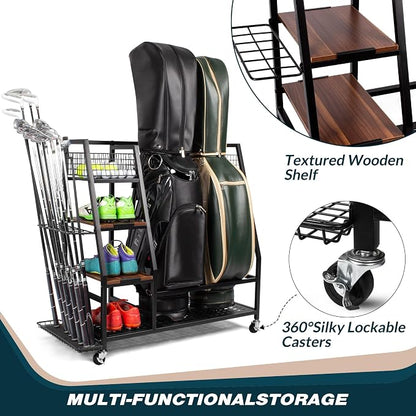 Golf Bags Storage Garage Organizer, Golf Bag Rack Fits 2/3 Golf Bags and Golf - Image 2