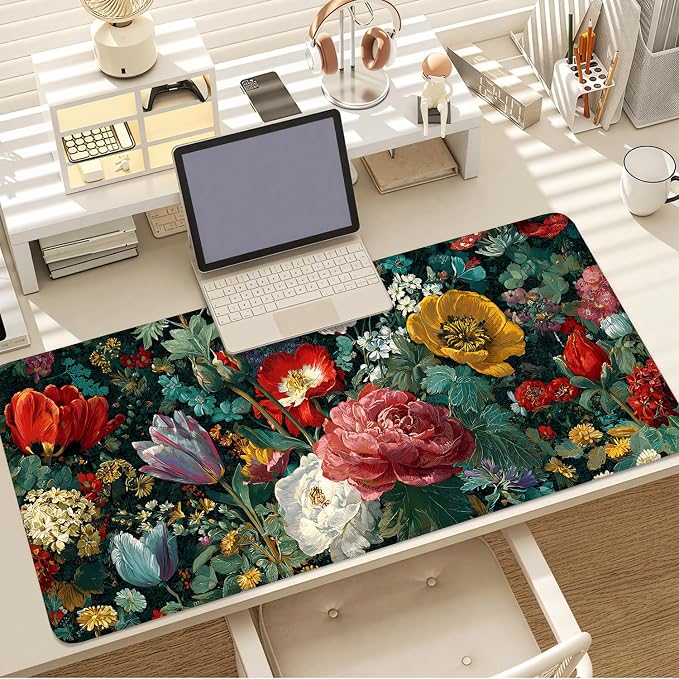 Vintage Oil Painting Floral Mouse Pad – Large Extended Desk Mat 35.43 x 15.75 - Image 7