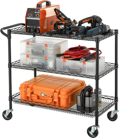 Finnhomy 3 Tier Heavy Duty Commercial Grade Utility Cart, Wire Rolling Cart - Image 2