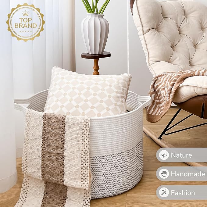 INDRESSME XXXLarge Cotton Rope Basket 21.7" x 21.7" x 13.8" Woven Baby Laundry - Image 9