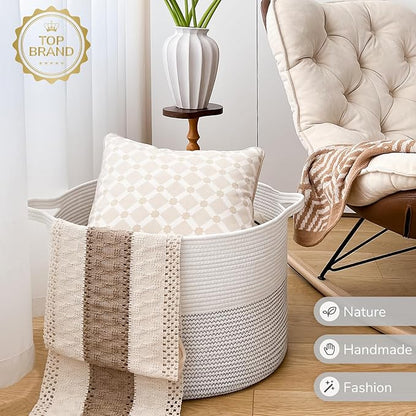 INDRESSME XXXLarge Cotton Rope Basket 21.7" x 21.7" x 13.8" Woven Baby Laundry - Image 9