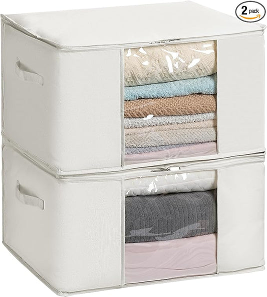 TYEERS Large Storage Bags with Zipper and Clear Window, Cotton Blended Fabric by StorageOrganization