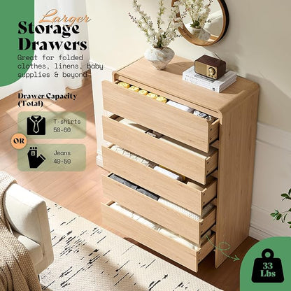 AMERLIFE 5 Drawer Dresser for Bedroom, Anti-Tip Kit, Wood Cabinet Organizer for - Image 3