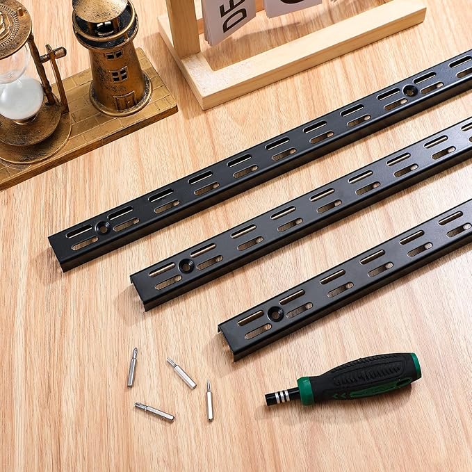 6 Pcs Dual Track Upright Wall Shelving System Heavy Duty Support System Twin - Image 4