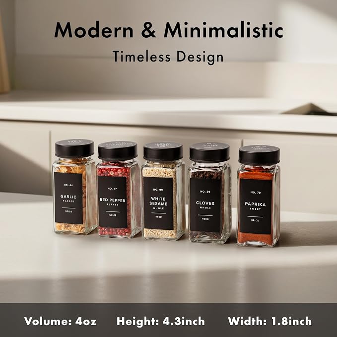 Glass Spice Jars with Label and Stainless Steel Lids Spice Containers with 240 - Image 2