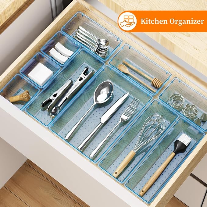 32 PCS Clear Plastic Drawer Organizer Set, 4-Size vanity organizer Trays and - Image 7