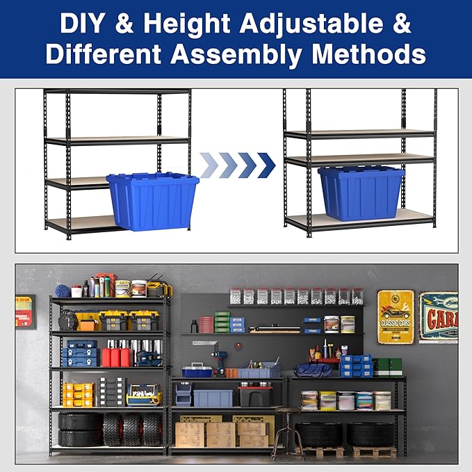 WORKPRO 5-Tier Metal Garage Shelving, 48”W x 24”D x 72”H, Adjustable Storage - Image 5
