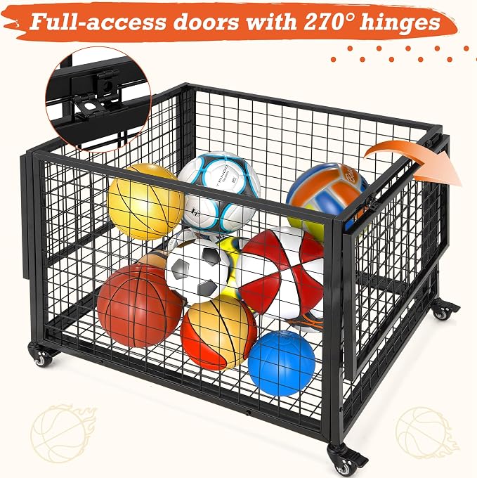 AECOJOY Ball Cart Storage, Rolling Basketball Bin - Image 3