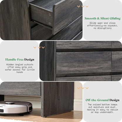AMERLIFE 6 Drawer Dresser for Bedroom, Anti-Tip Kit, Wood Cabinet Organizer for - Image 6