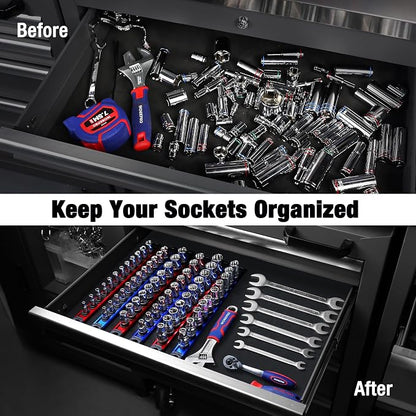 WORKPRO Magnetic Socket Organizer, 1/4-Inch Drive Aluminum Alloy Sockets Rail - Image 2