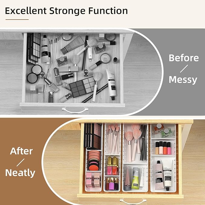 Desk Drawer Organizer Tray 4 PCS Plastic Office Drawer Organizer Bins Junk - Image 4