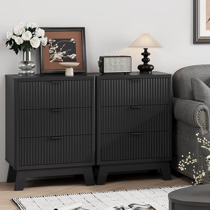 Fluted Nightstand with 3 Storage Drawers, Mid Century Modern Wooden Side Table - Image 7