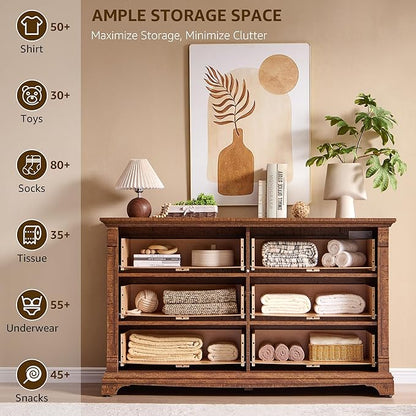 Farmhouse 6 Drawers Dresser for Bedroom, Wooden Dresser TV Stand - Image 4