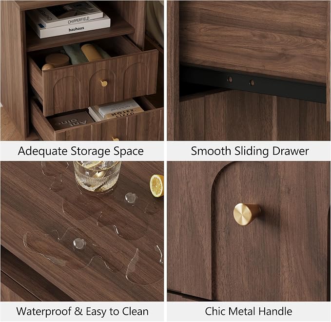 Nightstand Set of 2 with Charging Station, Mid Century Modern Nightstand with - Image 4