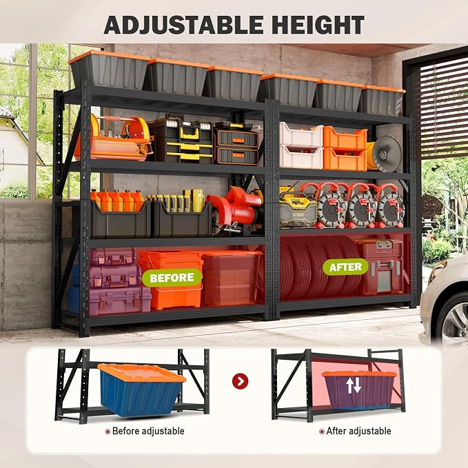 59” W Storage Shelves, 5000LBS Garage Shelving Heavy Duty, 4-Tier Adjustable - Image 5