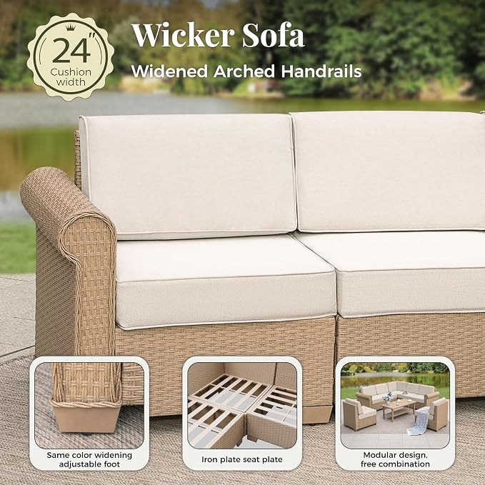 Patio Furniture Set, 5 Piece Outdoor Rattan Wicker Sectional Sofa Couch - Image 8