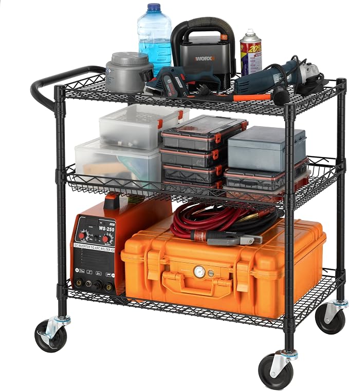 Finnhomy 3 Tier Heavy Duty Commercial Grade Utility Cart, Wire Rolling Metal - Image 2