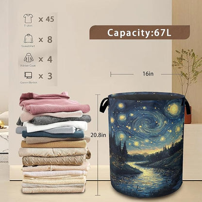 Night Sky Laundry Hamper, Collapsible Laundry Baskets, Stream Fireflies Dirty - Image 3